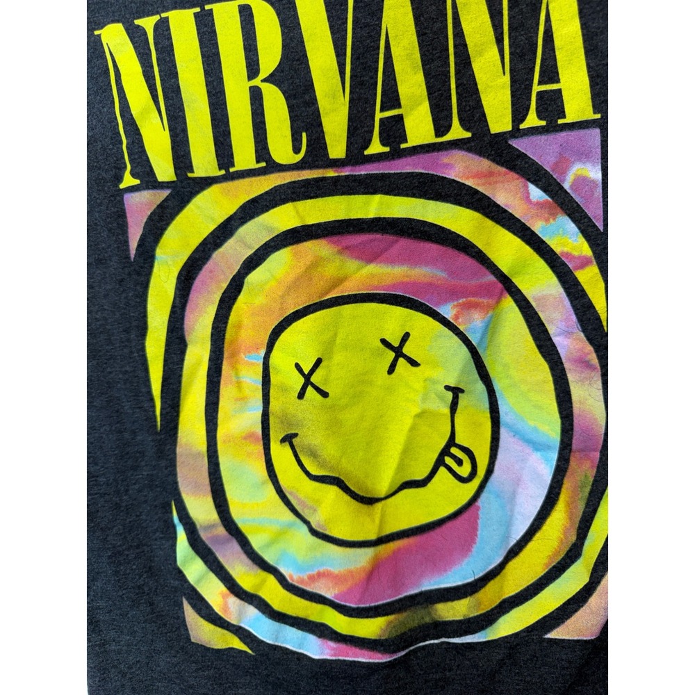 Nirvana Smiley Face Tie Dye Graphic T-Shirt Charcoal Gray Mens XS Short Sleeve - Picture 3 of 9